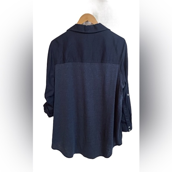 Martha Stewart Collection Linen Blend Navy Blue Button Down Shirt Size 1X NWT - Picture 4 of 5